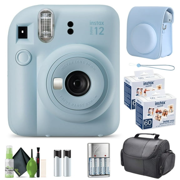 FUJIFILM INSTAX MINI 12 Instant Film Camera Pastel Blue with Fuji Value Pack Instant Film - 60 Photo Sheets with Camera Case and Accessories Ideal Gift for kids, Teenage Girl & Adults