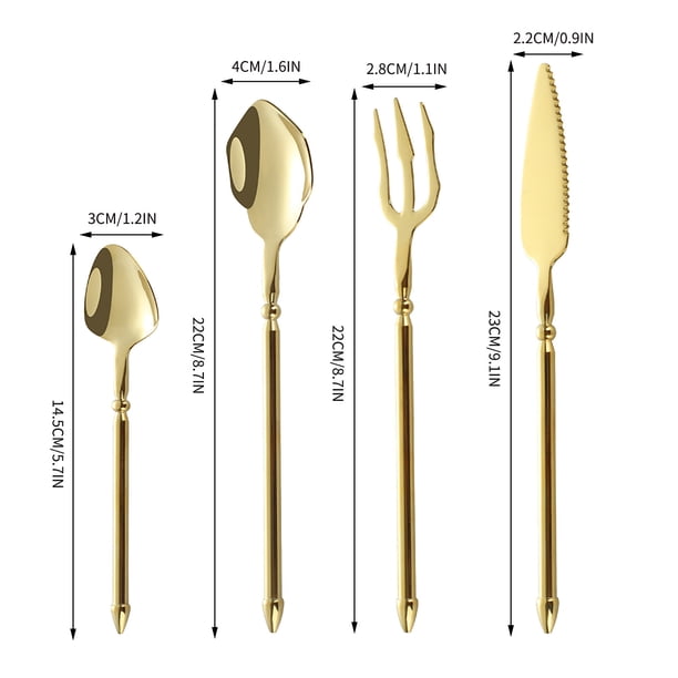 Conjunto de Cuchillo de Bistec 4 Piezas Vajillas de Acero Inoxidable, Mango de Postre Ensalada Cuchara Tenedor Cuchara de Té Lavavajillas Caja Fuerte, Cucharas Y Tenedores Conjunto