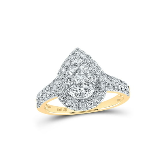 10kt Yellow Gold Womens Round Diamond Teardrop Cluster Ring 1 Cttw