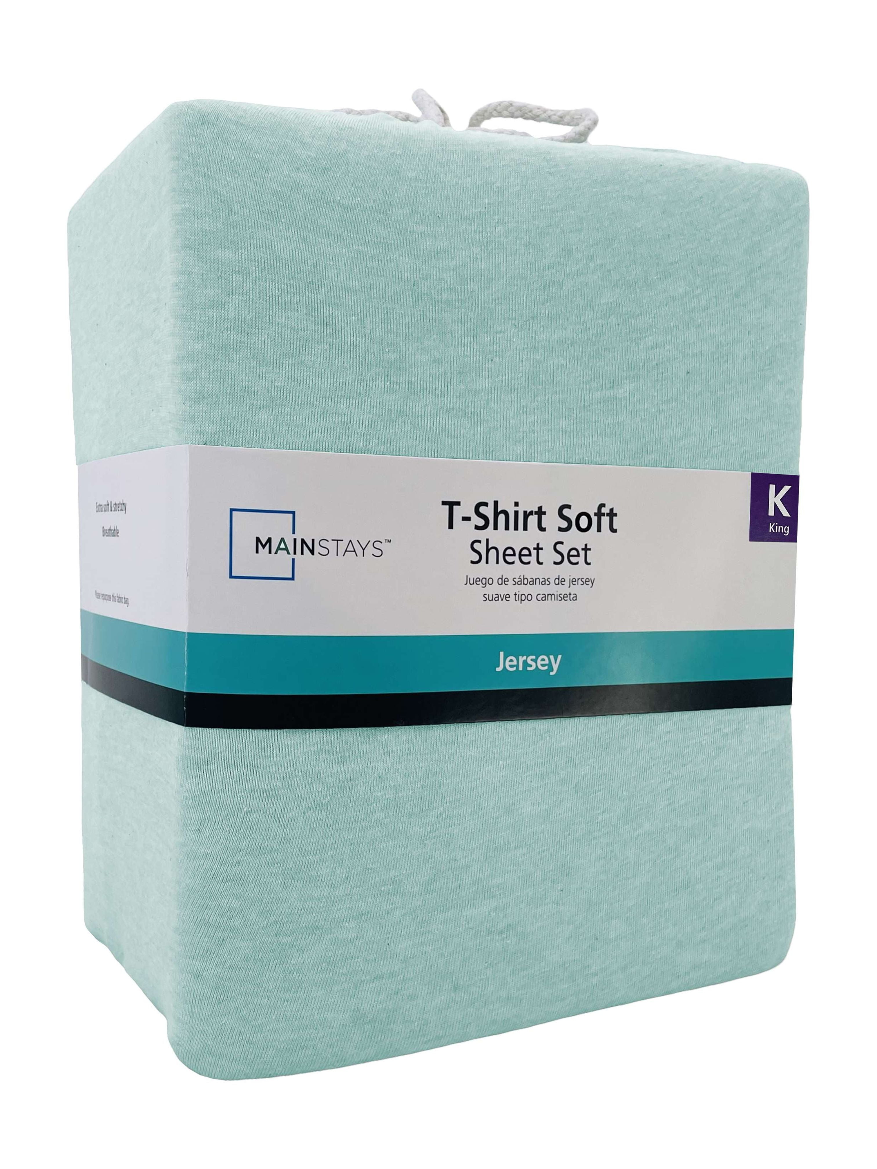 Mainstays Cotton-Rich Extra Soft Jersey Bed Sheet Set, King, Classic Mint, 4 Pieces