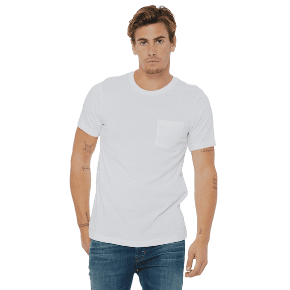 Gildan Men's DryBlend Pocket T-Shirt, Short Sleeve Crew Neck Casual Blank Tee, White, S