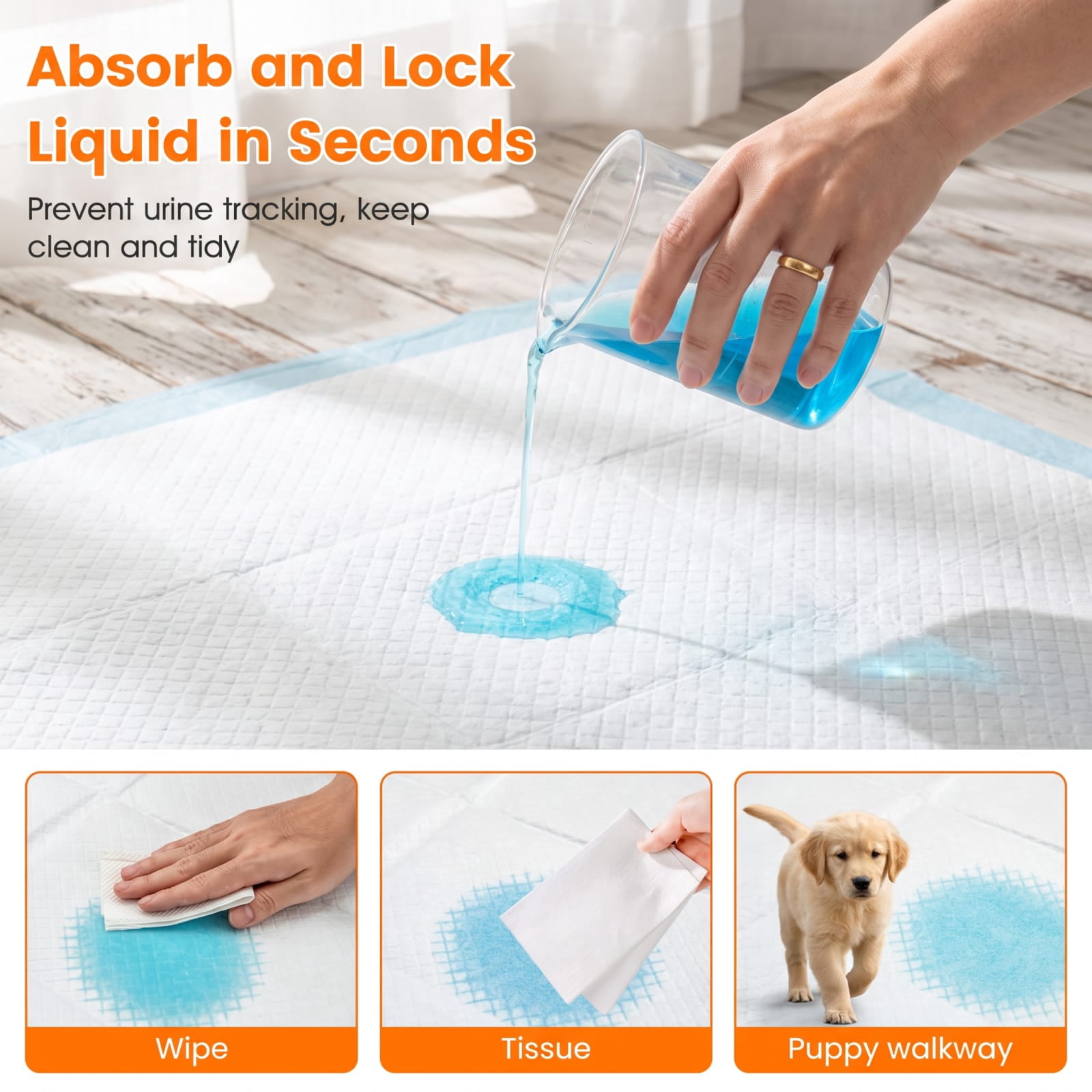 Vebreda Puppy Pads 36 x 36 Inch, 100 Count, 6-Layer Super Absorbent Dog Pee Pads, Leakproof Potty Training Pads for All Dog Sizes, Blue
