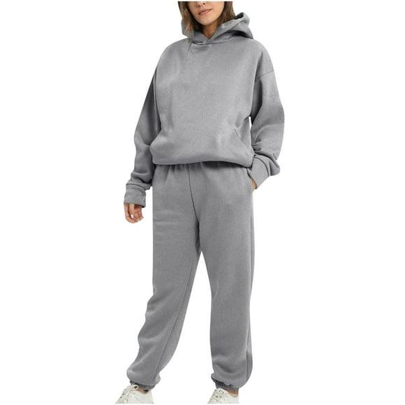 jsaierl 2 Piece Sweatsuit Outfits for Women Winter Thick Fleece Sherpa Lined Warm Long Sleeve Hoodies Sweatshirt Casual Sweatpants Tracksuit Lounge Set
