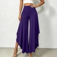 thumbnail image 4 of Tqcoqu Women's Solid High Waist Flowy Wide Leg Pants,Layered Split Hem Pants with Side Pockets,Loose Casual Palazzo Trousers for Summer,Purple Women's S-XXXL, 4 of 6
