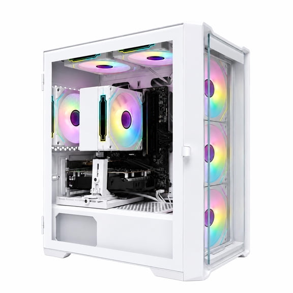 Suevery Gaming PC Desktop, AMD Ryzen 7 | RTX 3050 6GB | DDR4 16GB | 512GB NVMe 3.0 SSD | WiFi 6 | RGB Fans | White