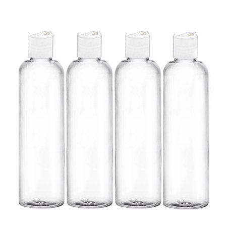 MoYo Natural Labs 8 oz Travel Bottles, Empty Travel Containers with Disc Caps, BPA Free PET Plastic Squeezable Toiletry/Cosmetic Bottles (Pack of 4, Clear)