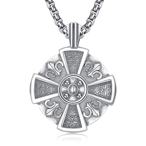 925 Sterling Silver Maltese Cross Necklace for Men, Vintage Fleur De Lis Christian Faith Pendant Religious Jewelry Gift for Dad Husband Son Birthday Anniversary