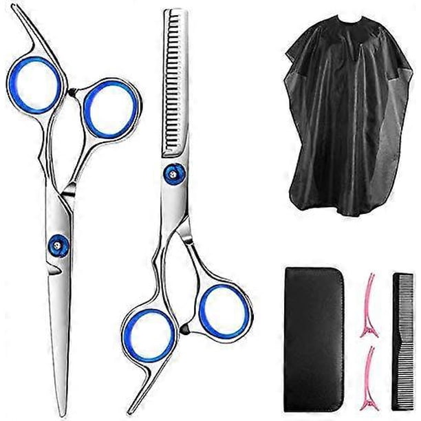 Juego profesional de tijeras de peluquería con tijeras de entresacar, peine y estuche de cuero para barbería.