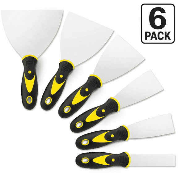 6 Pack Putty Knife, 1” 1.5” 2” 3” 4” 5” Spackle Knives, Premium Stainless Steel Paint Scraper, Perfect Tools for Repairing Drywall, Removing Wallpaper, Applying Mud Plaster