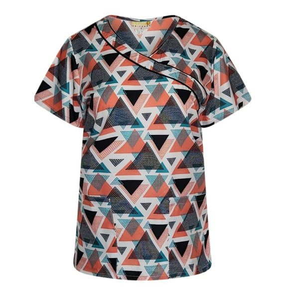 Pepino Uniforms Printed Linked Triangles Black Trim Mock Top