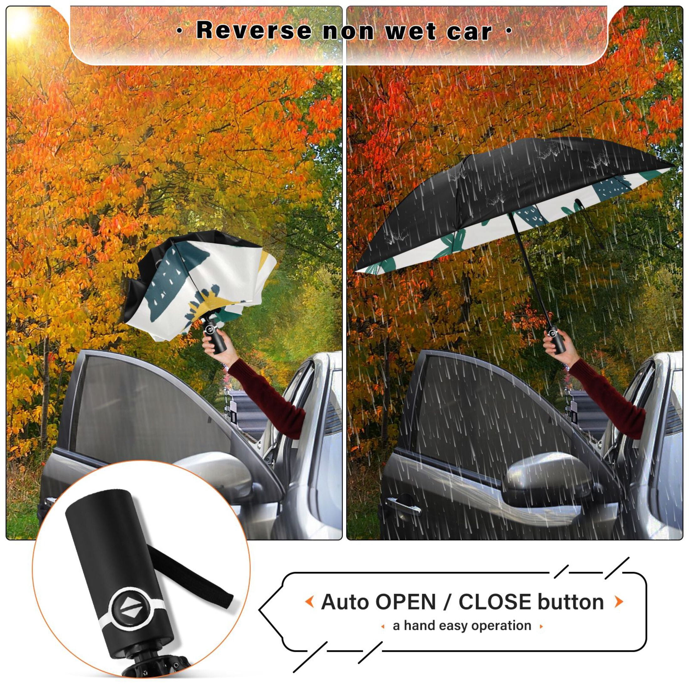 Cute Dinosaur Illustration Extra Large Automatic Umbrella, UV Protection, Waterproof, Auto Open and Close