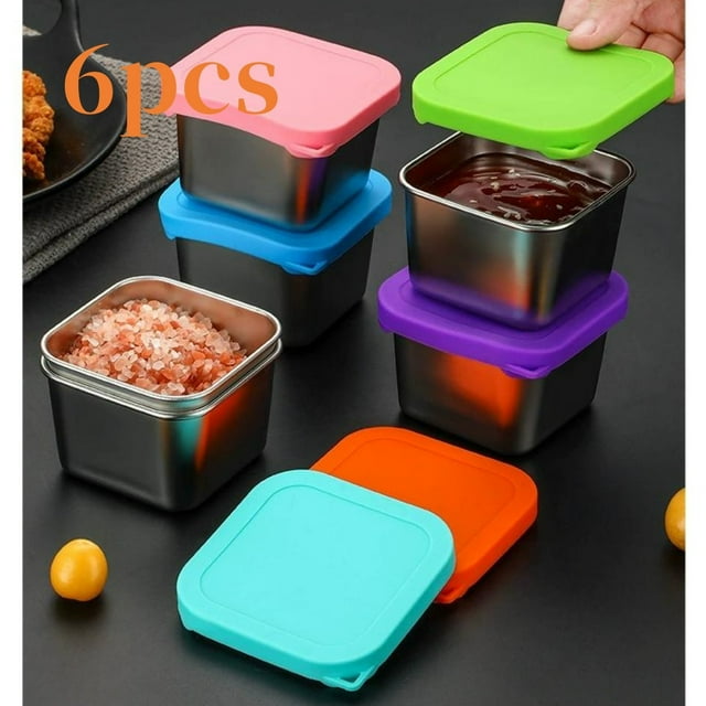 Salseras de acero inoxidable 304 con tapa | Cuencos de 180 ml para condimentos y aderezos | Juego de 6 platos pequeños para barbacoa, restaurantes y uso doméstico