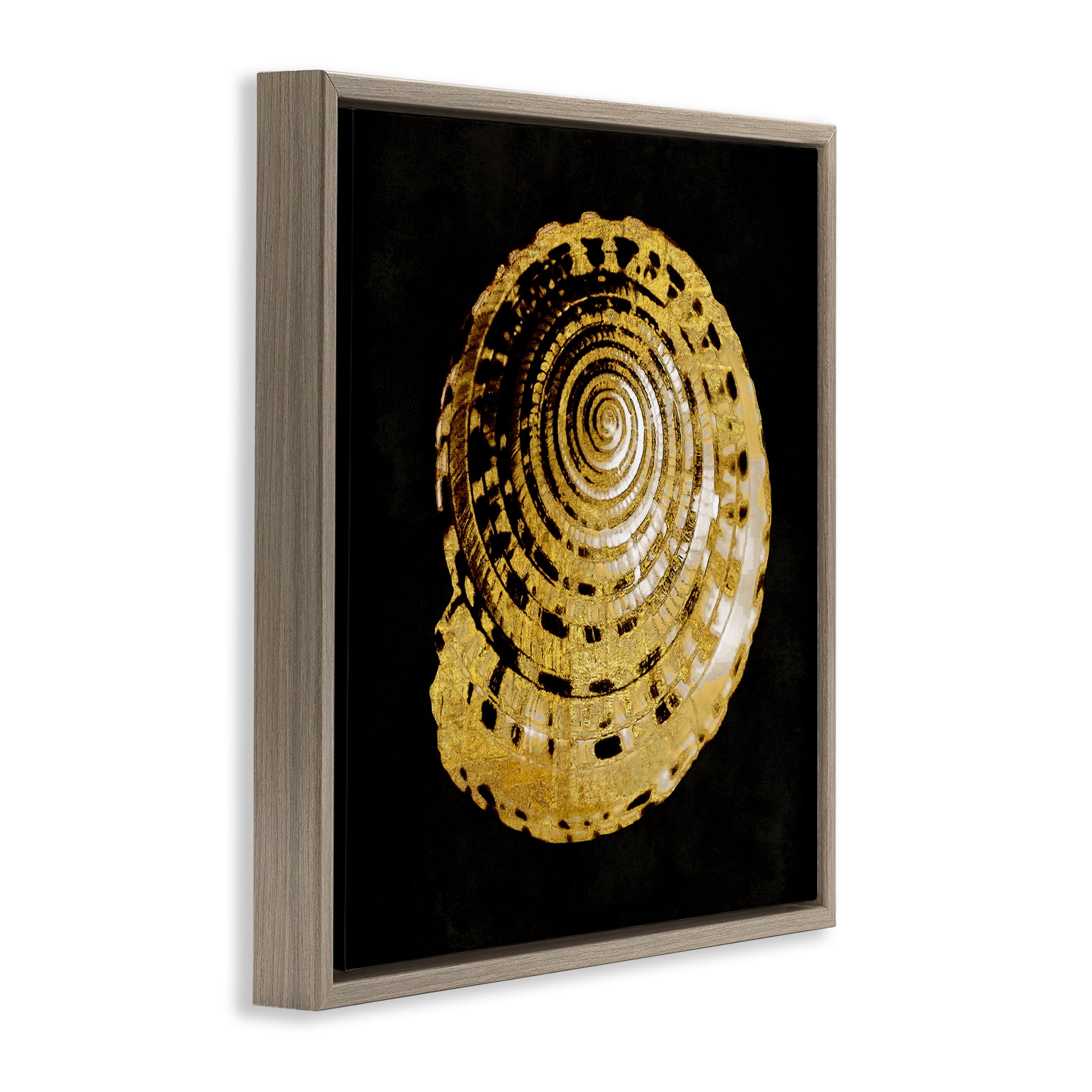 Stupell Industries Gold Spiral Shell Nautical & Beach Painting Brown Floater Framed Canvas Art Print Wall Art, 25 x 25