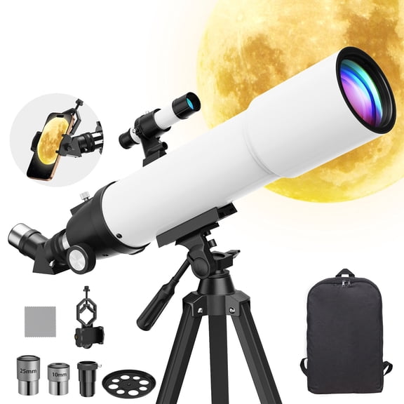 QUNSE Telescope for Adults and Beginners Astronomy, 90mm Aperture 500mm Refractor Telescope, 20X-150X Magnification, Phone Adapter, Aluminum Tripod and Backpack for Moon, Planets & Stargazing