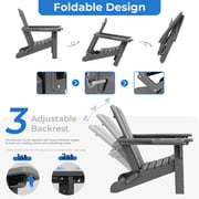 KINGYES Folding Adirondack Chair set of 2, Adjustable Backrest with Pull-Out Footrest & 4-in-1 Mobile Phone, Tablet, Cup Holder Tray, HDPE Plastic Adirondack Chair for Patio Garden Outdoors Fire Pit