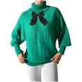 thumbnail image 2 of Zedker Women'S High Neck Knitted Sweaters with Fashion Bow At The Neckline,Casual Long Sleeve Pullover Sweatshirts,Comfy Loungewear,Green,XL, 2 of 4