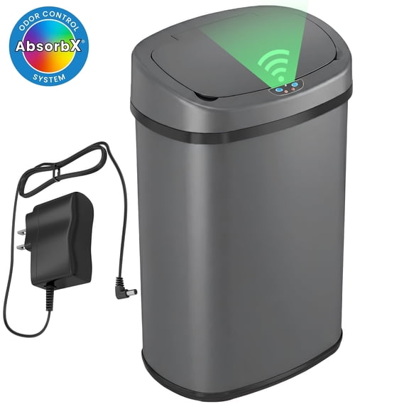 SensorCan Gal Oval Gunmetal Gray Stainless Steel Sensor Kitchen Trash Can with AbsorbX Odor Filter