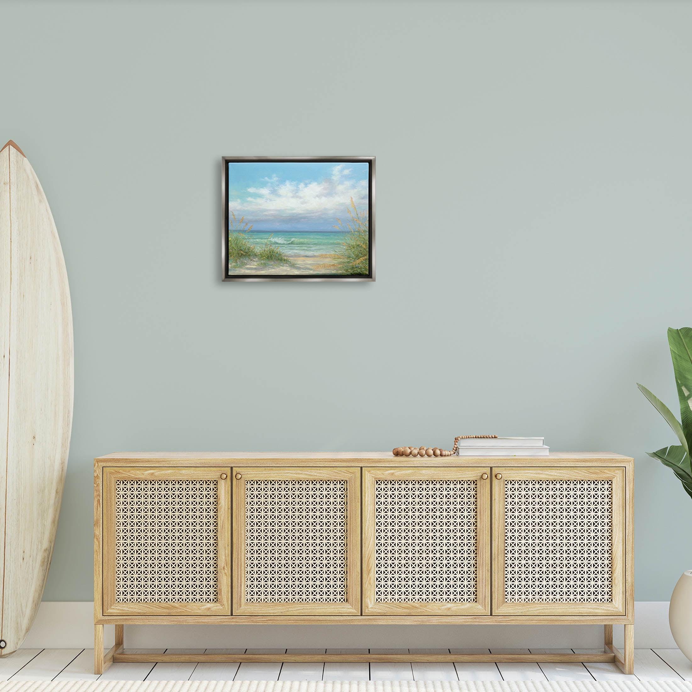 Sea Shoreline Horizon Scenery Coastal Painting Luster Gray Framed Art Print Wall Art