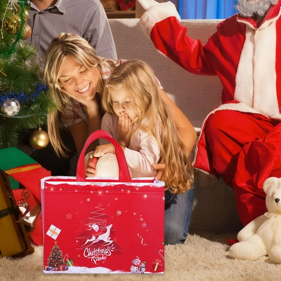 Aufmer 2 Pcs Festive Christmas Gift Bag, Reusable Non-Woven Present Carrier, Portable Holiday Shopping Tote, Eco Friendly Gift Wrap(Red)