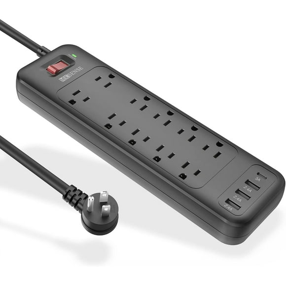 Power Bar, Surge Protector with 10 Outlets and 3 USB Ports (5V/2.4A) & 1 USB-C Port (5V/3A), 1875W/15A, 3600 Joules,
