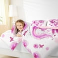 thumbnail image 5 of Manfei Girly Pink Axolotl Full Size Comforter Sets for Kids, Kawaii Butterfly Bedding Comforter Set, Romantic Rose Flower Reversible Bedding Sets, Microfiber Bedroom Decor, 3pcs, 5 of 9