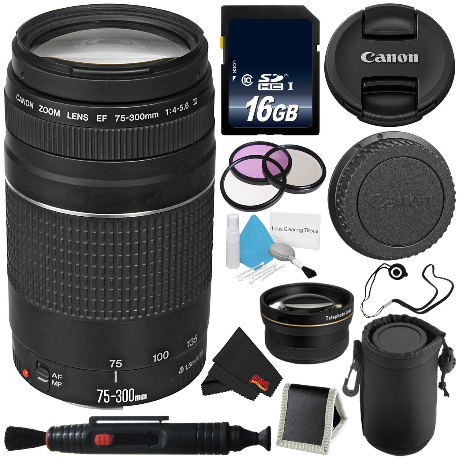 Canon EF 75-300mm F/4-5.6 III Telephoto Zoom Lens 6473A003 + Lens