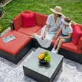 thumbnail image 6 of Devoko 5 Piece PE Wicker Outdoor Sectional, Red, 6 of 7