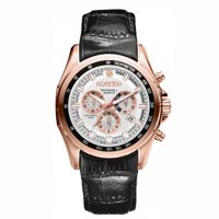 Roamer Men's Quartz Analog Chronograph Display Rose Gold Case White Dial Black Leather Strap 220837492502