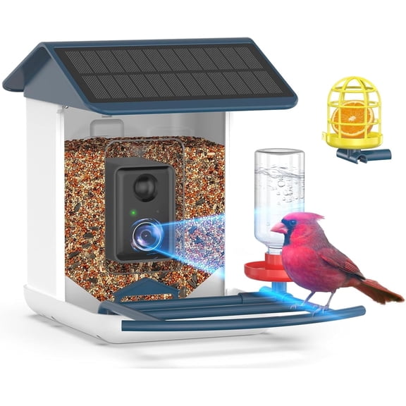 Solar Powered Smart Bird Feeder with Camera 2K HD 5MP Night Vision AI Bird Identification Live View 64GB Card IP65 Outdoor Bird Feeder for Bird Lovers