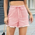 thumbnail image 4 of Ipladies Jean Shorts Denim Elastic Waist Drawstring Shorty Shorts for Women Pink XL, 4 of 7