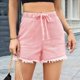 thumbnail image 4 of Shorts Vaqueros de Mezclilla con Cintura Elástica y Cordón Ajustable para Mujer Rosa S, 4 of 9