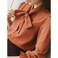thumbnail image 4 of Deepwonder Women Solid Color Long Sleeve Shirt Butterfly Tie Shirt 2XL, 4 of 6