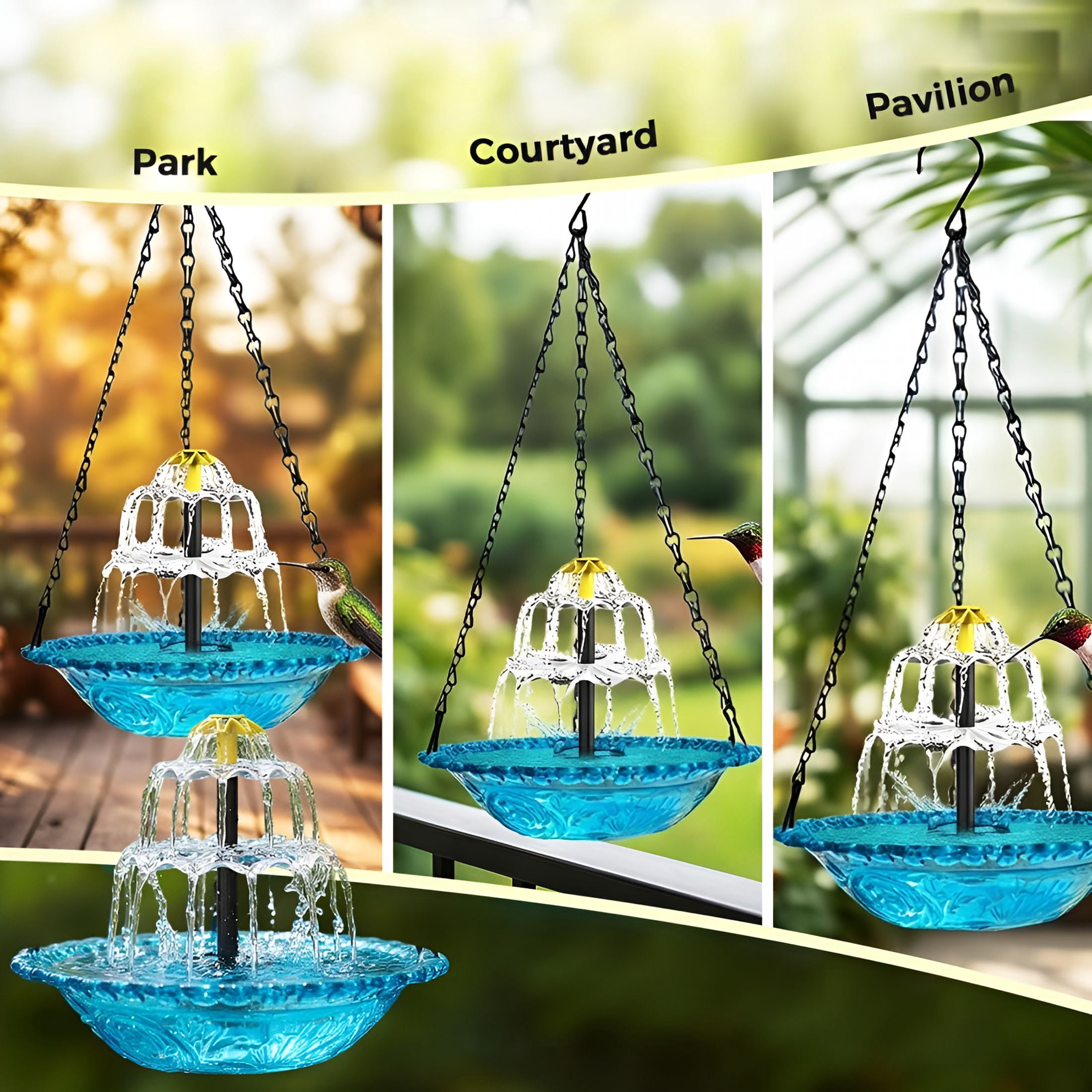 CURYMAY Solar Cascade Hanging Bird Bath Fountain, Hanging Bird Bath with Flowing Water, Bird Bath Fountain Decorative Garden Yard Patio for Outdoor (Red)