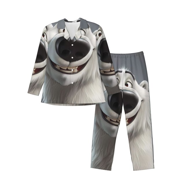 Fotbe Smiling Polar Bear Pijama de Hombre con Estampado de Manga Larga, Conjunto de 2 Piezas, Ropa de Dormir Suave y Cómoda con Bolsillos-XX-Large