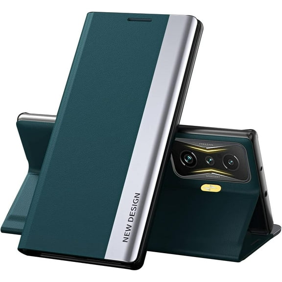 Business Leather Case for Xiaomi Poco F4 GT with Stand, [Shockproof TPU Interior Case] Protective Flip Phone Case for Xiaomi Poco F4 GT CX Green
