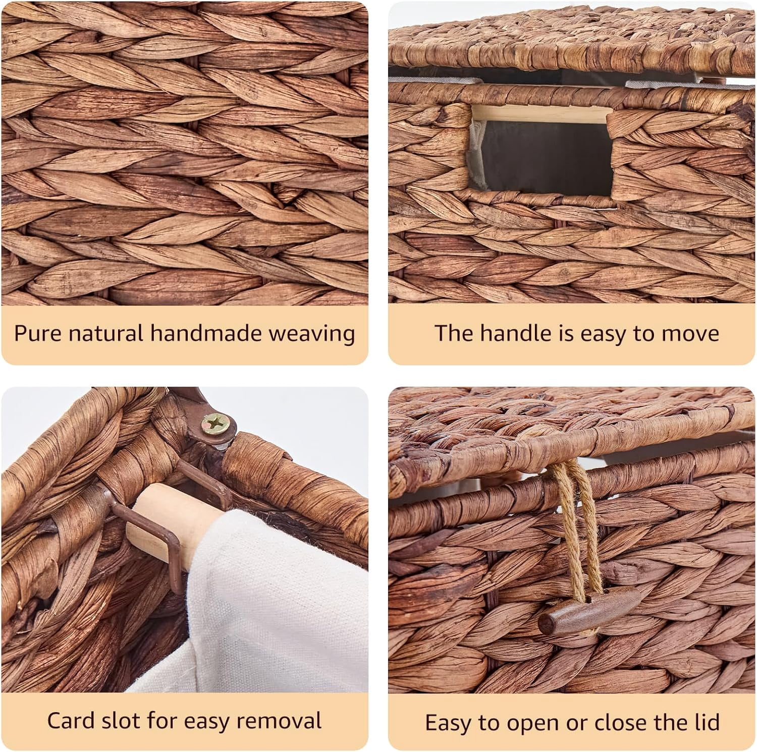 Casa Pura Furniture Handwoven Large Laundry Hamper with Lid, 2 Removable Liner Bags, Heightened Feet, Natural Hyacinth Wicker Clothes Storage Basket for Towels & Clothing