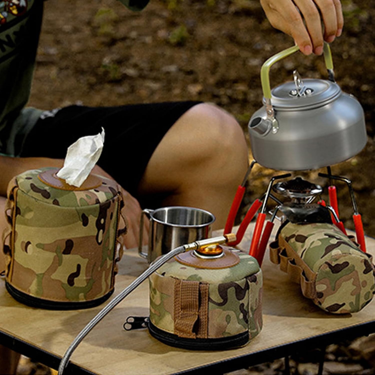 3-Pack Oxford Cloth Propane Tank Cover with Side Loops | Portable Carry & Hanging Blanket for Camping Stove Gas Canisters | Camouflage