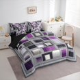 thumbnail image 3 of Homewish Modern Abstract Plaid 7-Piece Bedding Comforter Set,3D Checkered King Bedding Sets,Gray Purple Bed Sheets For Kids,Ultra Soft Home Decor Reversible, 3 of 8