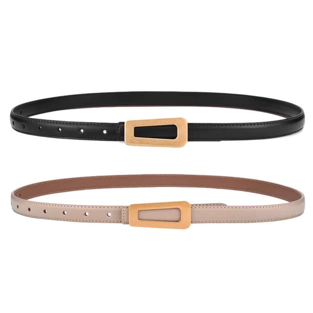 Paquete de 2 cinturones de cuero para mujer, cinturón de moda con hebilla de pasador, para pantalones vaqueros, vestidos, aproximadamente 105 cm