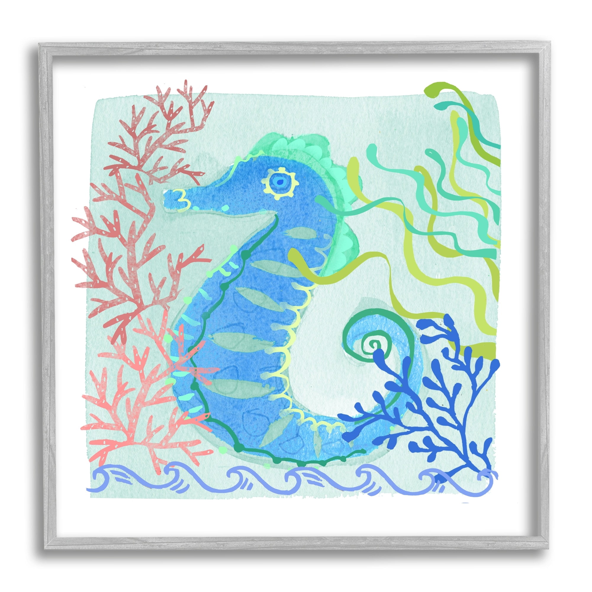 Stupell Industries Funky Seahorse Portrait Layered Sea Life Botanicals Graphic Art Gray Framed Art Print Wall Art, Design by unknown
