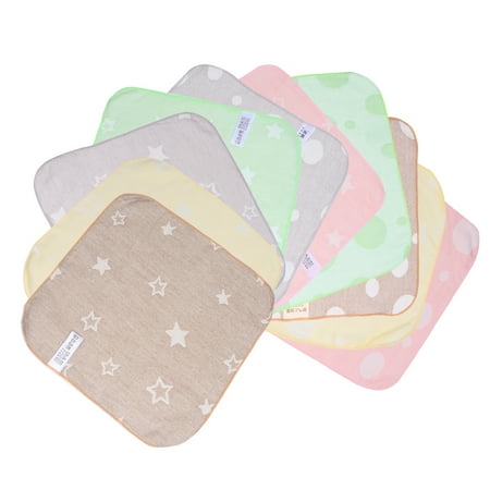 

10pcs Small Square Cotton Towel Double Layer Saliva Towel Star and Circle Pattern Baby Towel for Children Use
