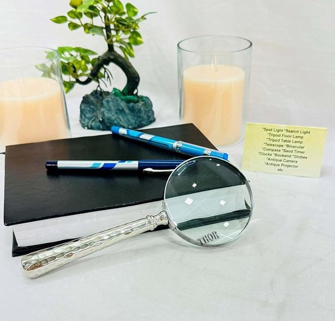 Magnifying Glass, Magnifier, Hand Lens, Eyeglass, Large Silver Plated Magnifying Glass, Desk, Office Study, Man Cave, Vintage Gift, Decor