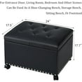 thumbnail image 3 of Leather Storage Ottoman Bench with 360° Caster Wheels, 24" Black Rectangle Rolling Ottoman with Storage, Foot Rest Bench Rectangle Ottomans Stool for Living Room Bedroom, 3 of 15