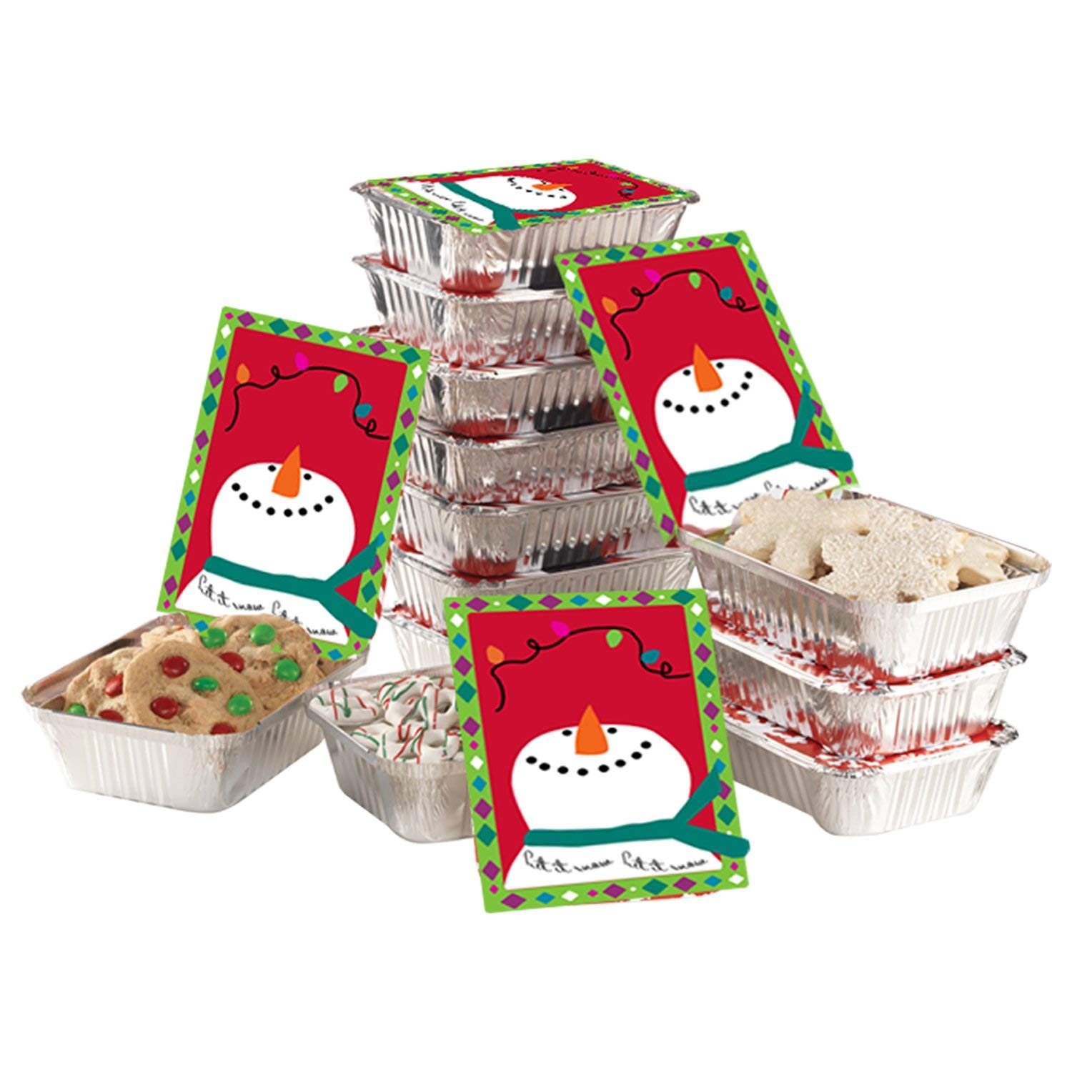 Christmas Food Foil Containers with Festive Lids – Rectangle Aluminum Containers, Set of 24 