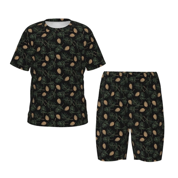 Balery Pine Cone Woodland Pattern Conjunto de Pijama Infantil de Manga Corta con Estampado – Ropa de Dormir de Algodón Suave-XX-Large