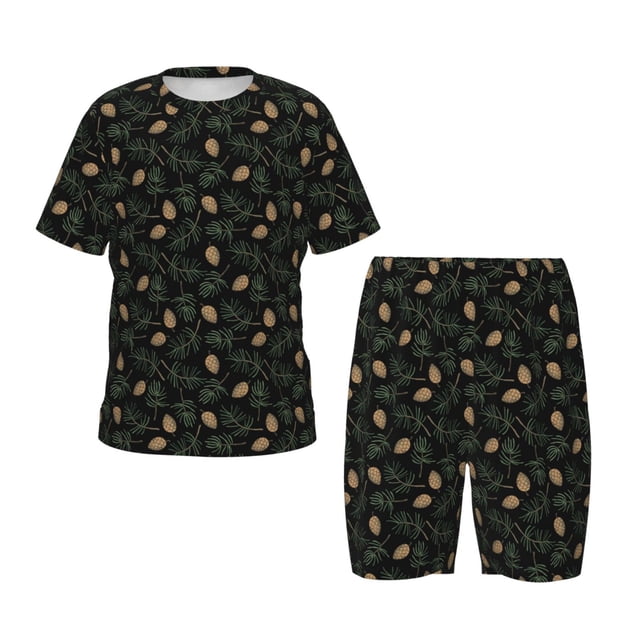 Balery Pine Cone Woodland Pattern Conjunto de Pijama Infantil de Manga Corta con Estampado – Ropa de Dormir de Algodón Suave-XX-Large