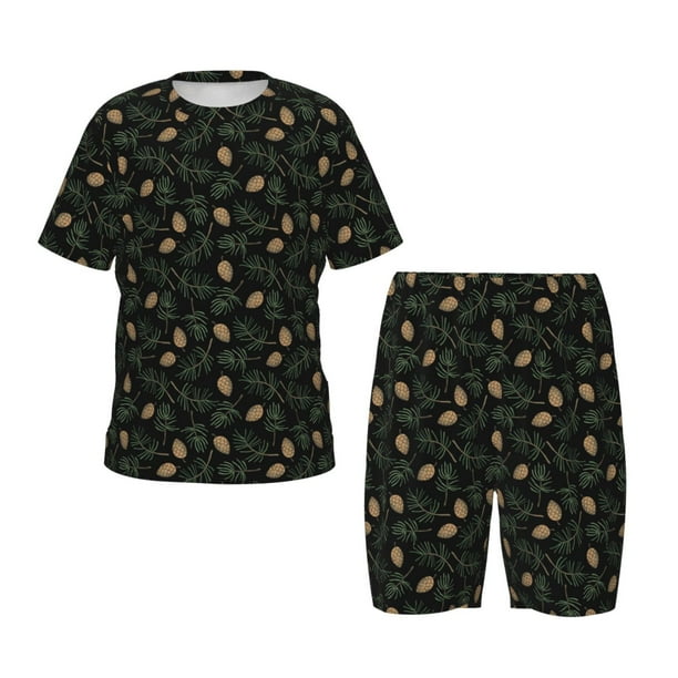 Balery Pine Cone Woodland Pattern Conjunto de Pijama Infantil de Manga Corta con Estampado – Ropa de Dormir de Algodón Suave-Medium
