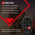 thumbnail image 2 of CCIYU 2PCS Uncut 6 Buttons Keyless Entry Remote Fob Replacement for 04-17 for Toyota Sienna Series with OE ADP12548201S Fits select: 2006 TOYOTA SIENNA CE/LE, 2004-2005 TOYOTA SIENNA XLE/XLE LIMITED, 2 of 7
