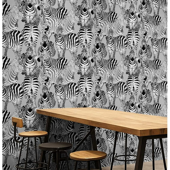 S4Sassy Animal Print Wallpaper - Removable Wall Covering, 25" X 120" Self-Adhesive Plain Vinyl Wallpaper, Decorative Wallwrap, Easy Diy Wall Covering For Bedroom, Living Room, Living Spaces - Black