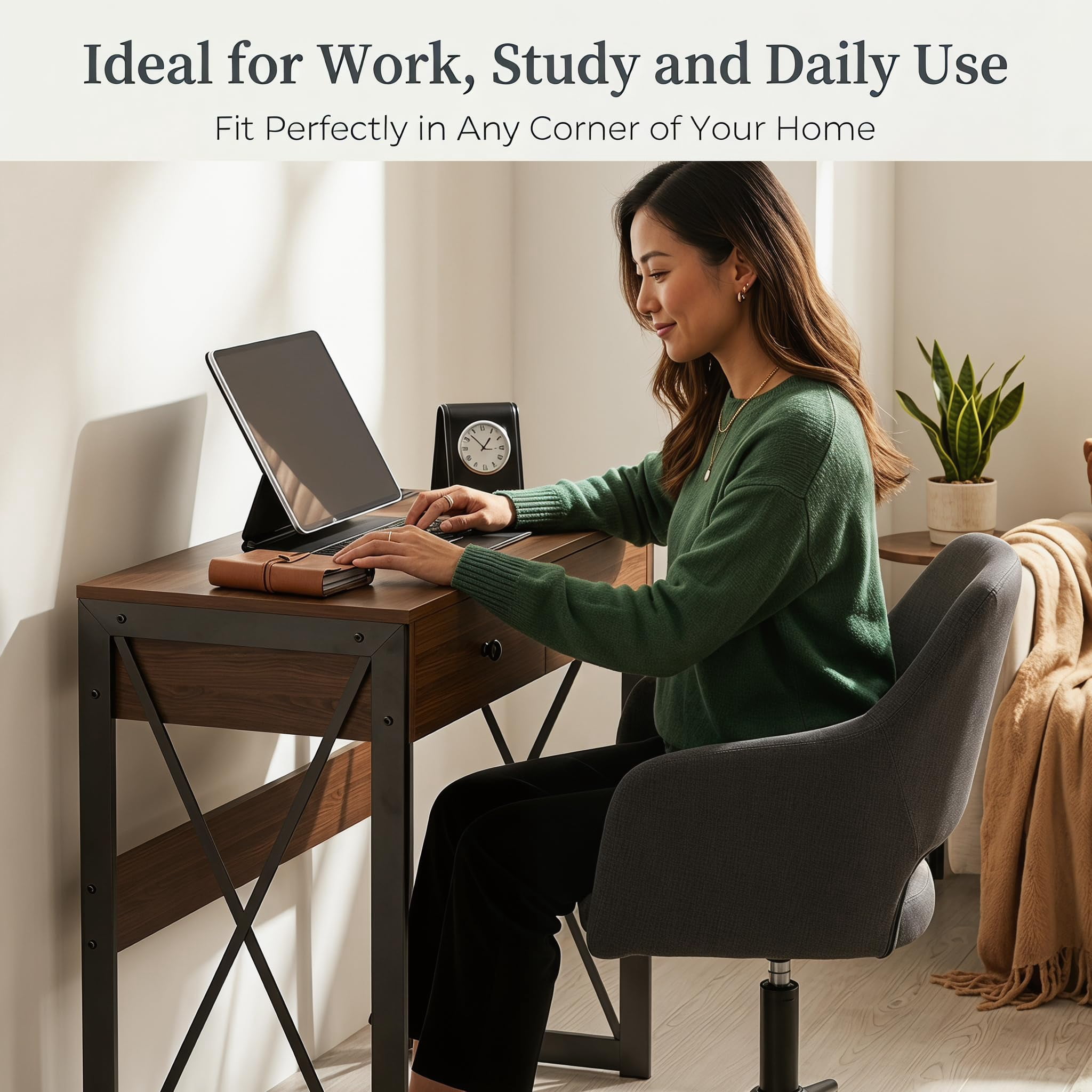 Manxile Computer Desk with Drawers,Study Table with USB Ports & Power Outlet for Home Office Bedroom